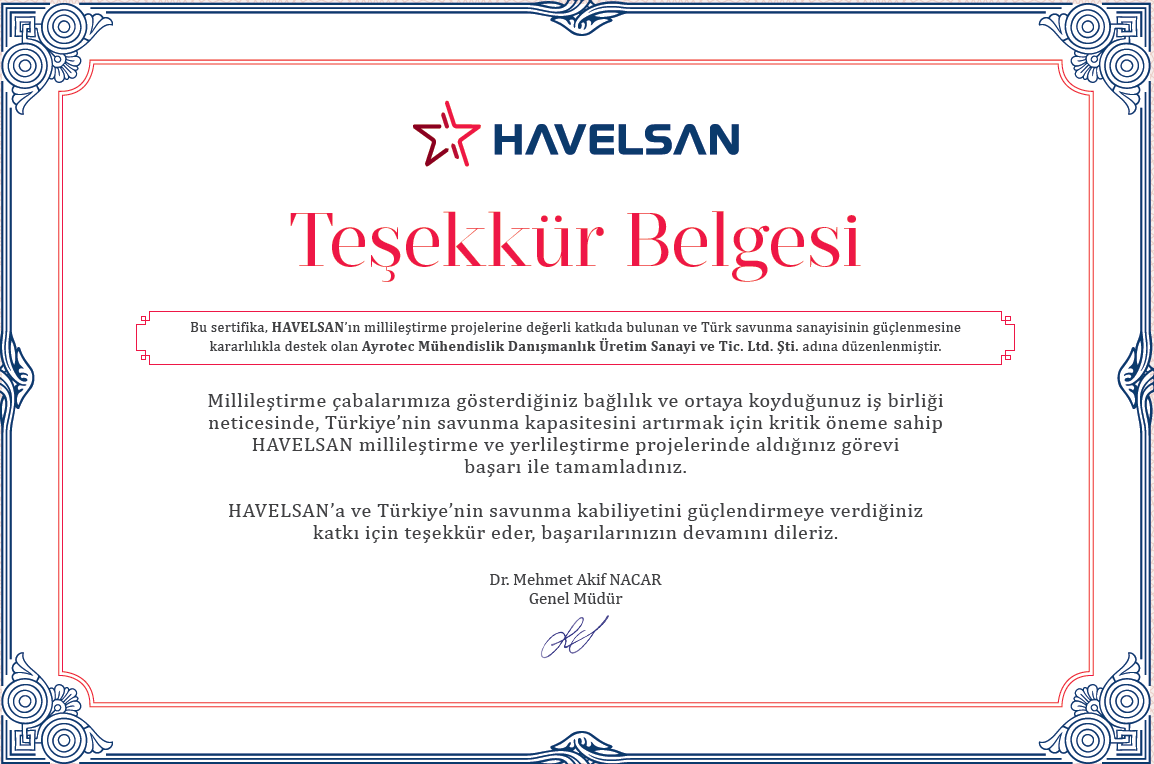 Millileştirme Çalışmalarına Bir Teşekkür De HAVELSAN